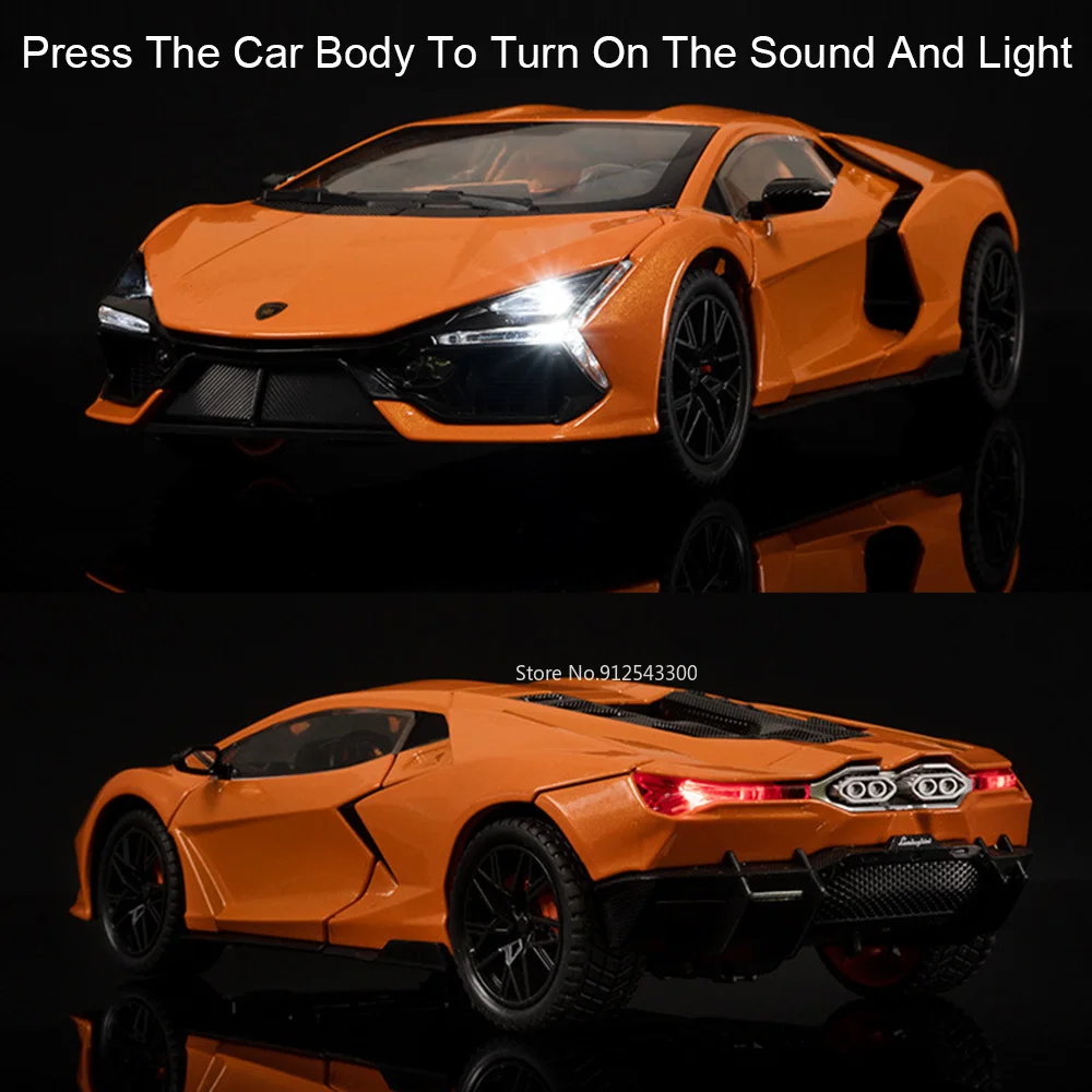 Modèle de voiture jouet Revuelto SCV12 à l'échelle 1:24, en alliage moulé sous pression, portes ouvrables, son et lumière, voitures de course à recul, modèles de décoration d'intérieur