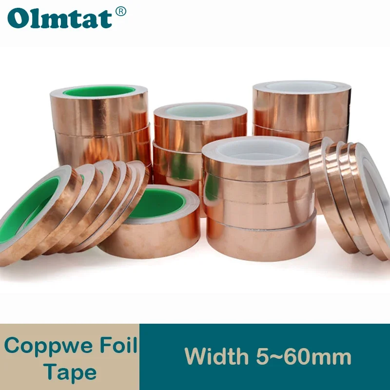 Adhesive Conductive Copper Foil Tape 20m/roll 5/6/8/10/15/20/25/30/35/40/45/50/60mm Single/Double Sided Electrical Repair Tapes