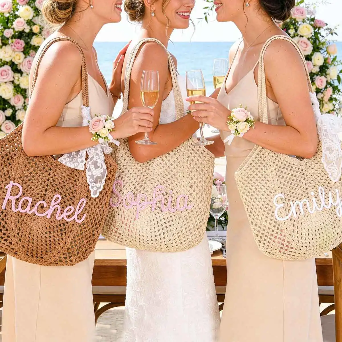 Personalized Beach Tote Bag, Crocheted Name Beach Bag, Bridesmaid Gift, Summer Tote, Bridal Gift Bag, Women's Bag image 4