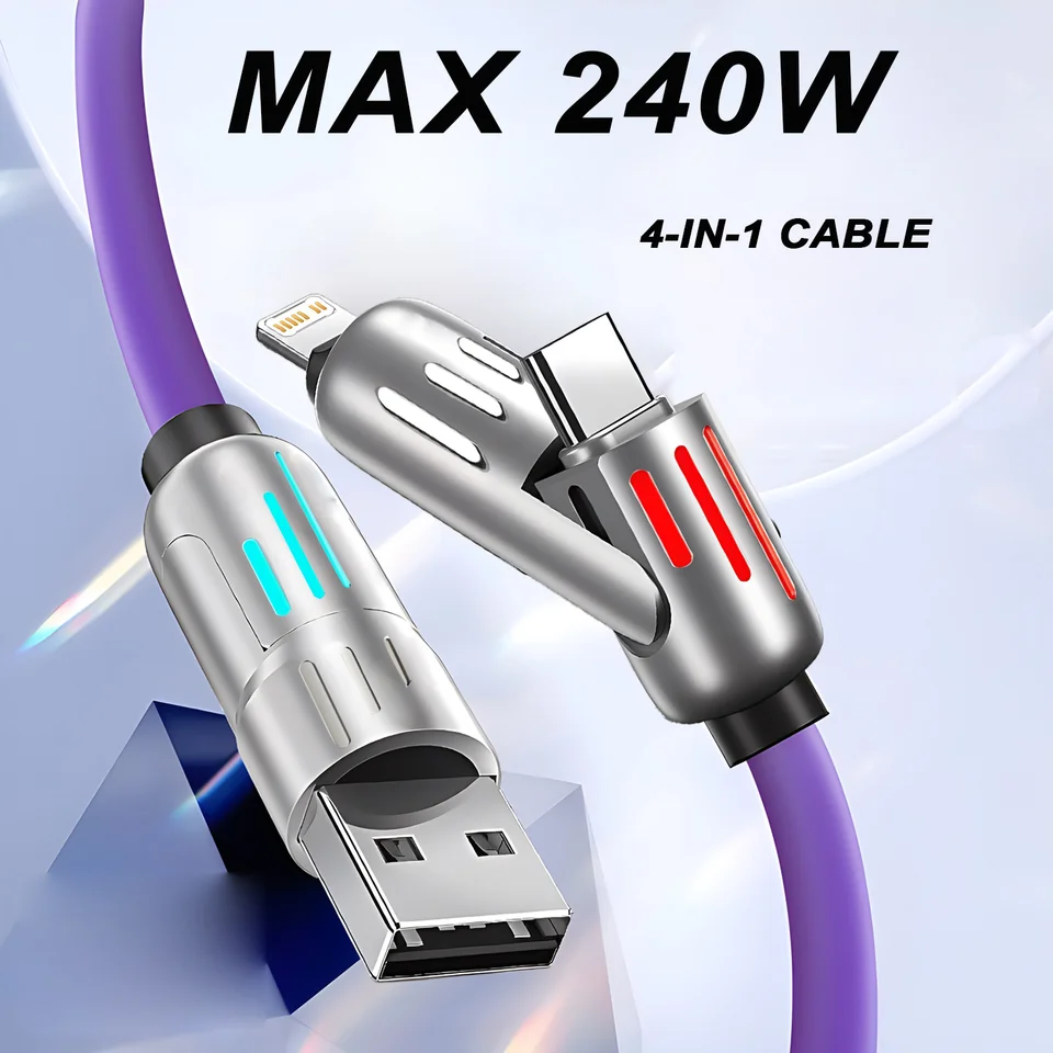 Cable USB Tipo C a USB C de 4 en 1, 240W, carga rápida PD, para iPhone 16 Pro Max, 15, iPad, Xiaomi, Samsung, tablet, 1M, cable de datos 2