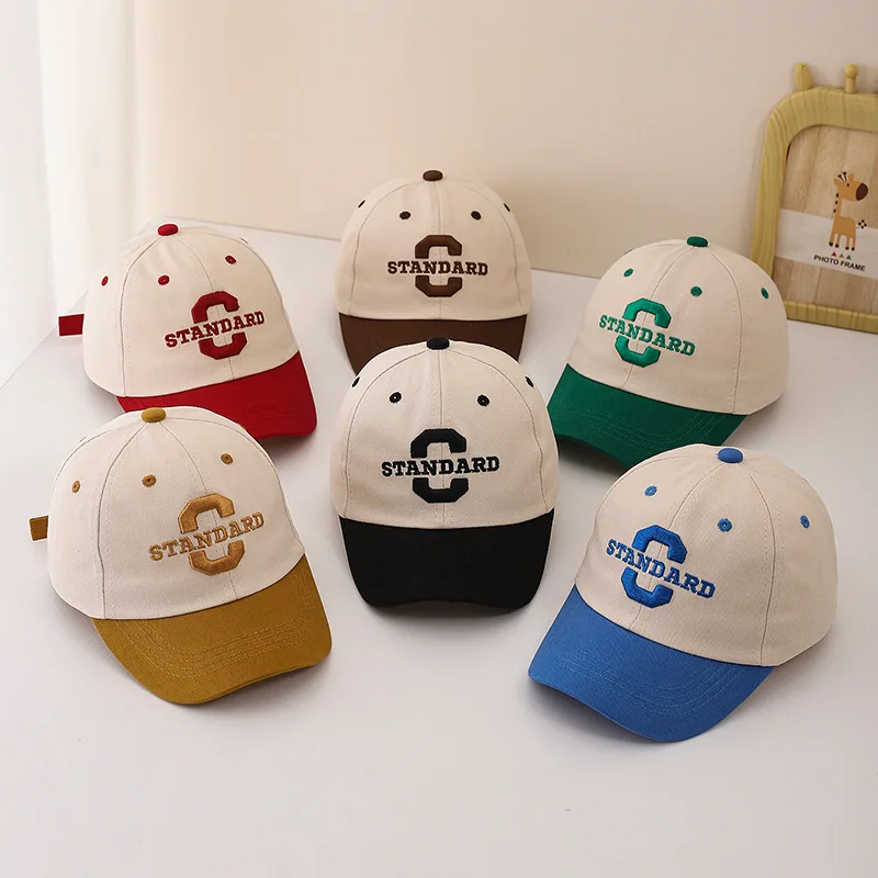 

New Kids Baseball Cap Unisex Embroidered Letter C Trendy Cool Sun Hat for Outdoor Shade Adjustable Mid-Size Duckbill Cap