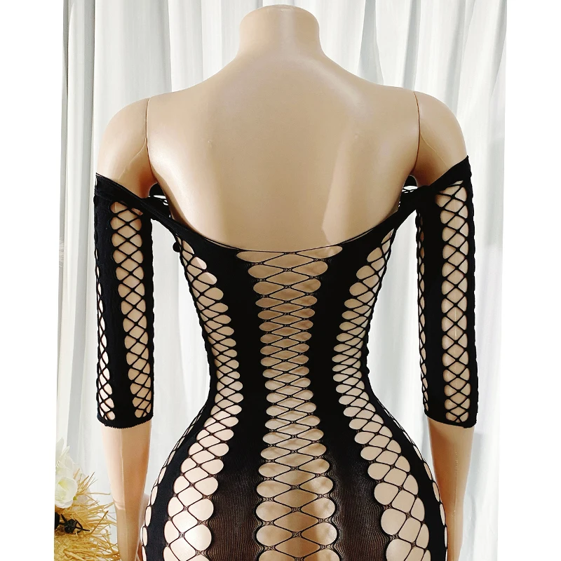1PC 女性網タイツカバーアップビキニなしセクシーなランジェリーシースルー中空アウトボディコンドレス長袖ビーチウェア Qq578