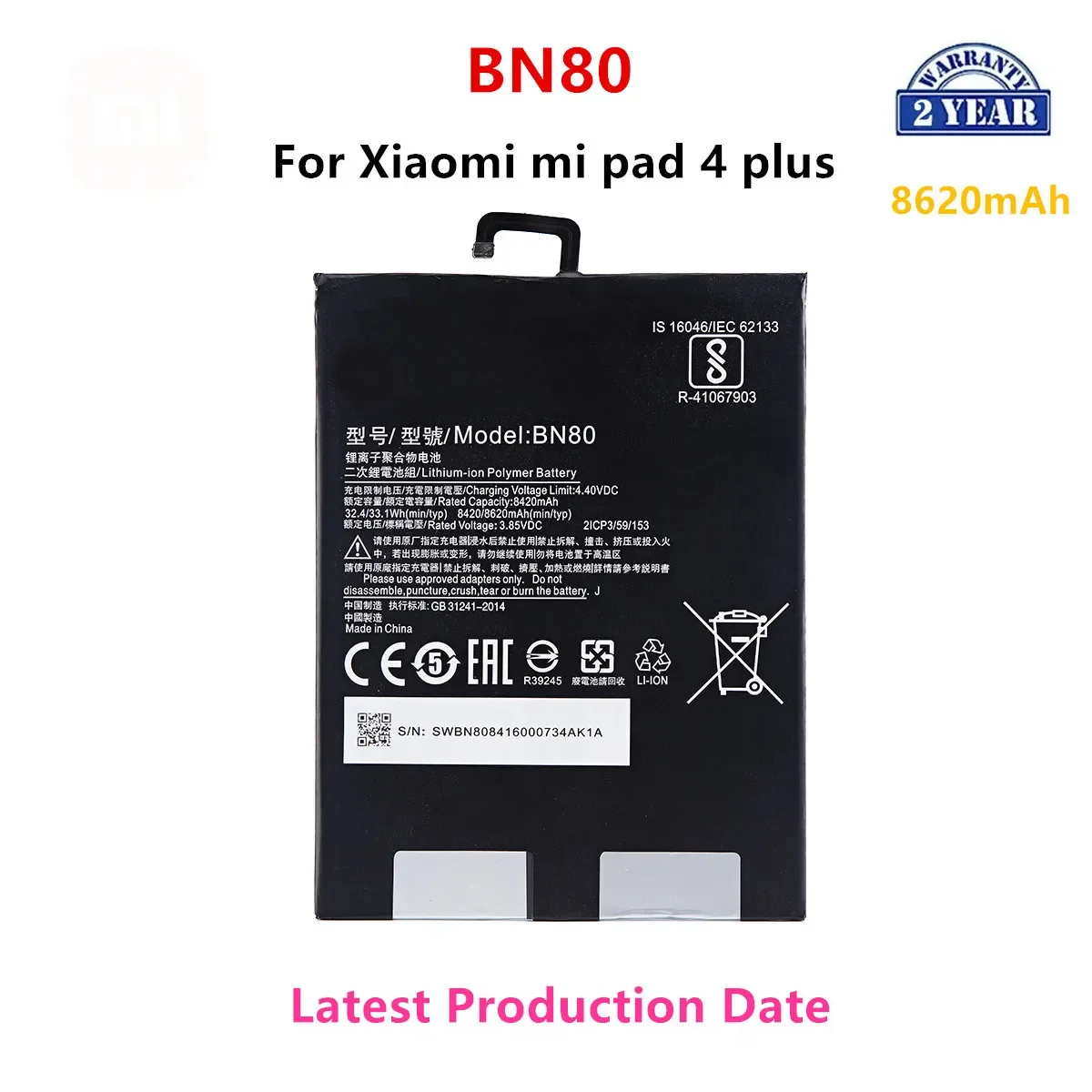 

100% Orginal BN80 8620mAh Battery For Xiaomi Mi Pad4 Plus Tablet 4 Pad 4 Plus MiPad4 Plus phone Batteries