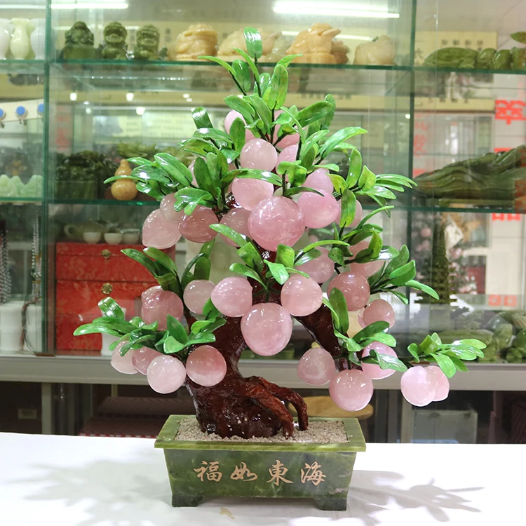 

Natural powder crystal longevity peach tree jade potted plant for attracting wealth, living room, lobby home decoration