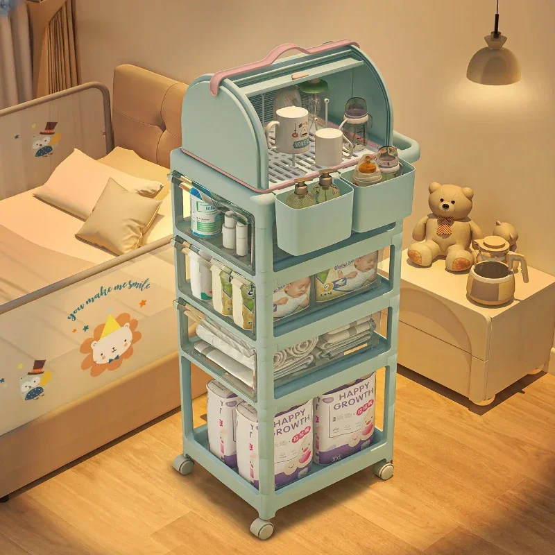 Multi-layer Baby Products Mobile Storage Rack Newborn Months Simple Trolley Baby Storage Cart