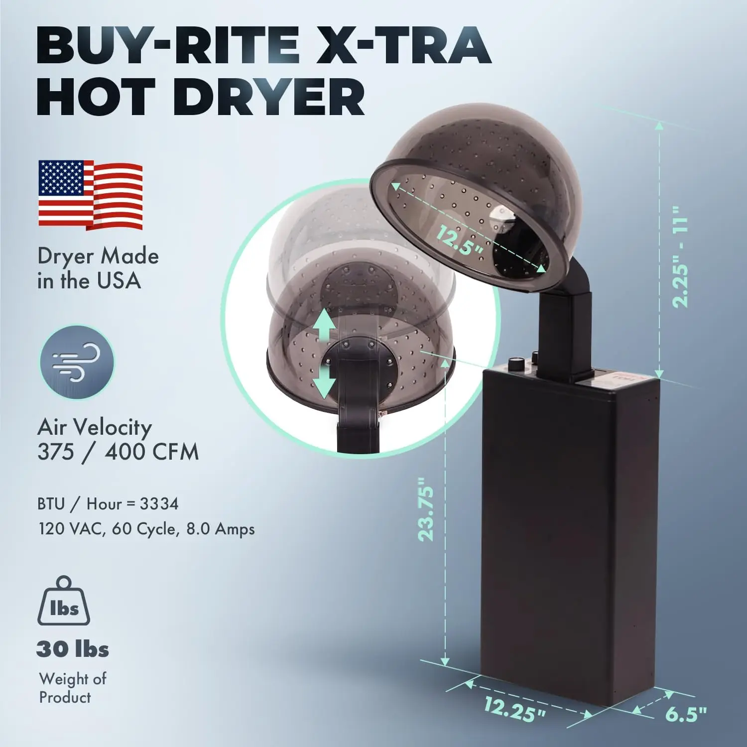 Hot Dryer Hooded Standing Salon Dryer, 980 Watts, Timer and 4-Setting Temperature Control, Adjustable Extra Large Hood