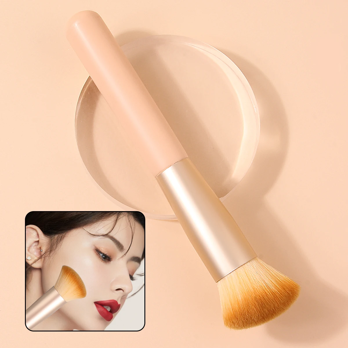 Single angled soft bristle makeup brush, professional facial foundation, blush and contouring, multi-functional beauty tool