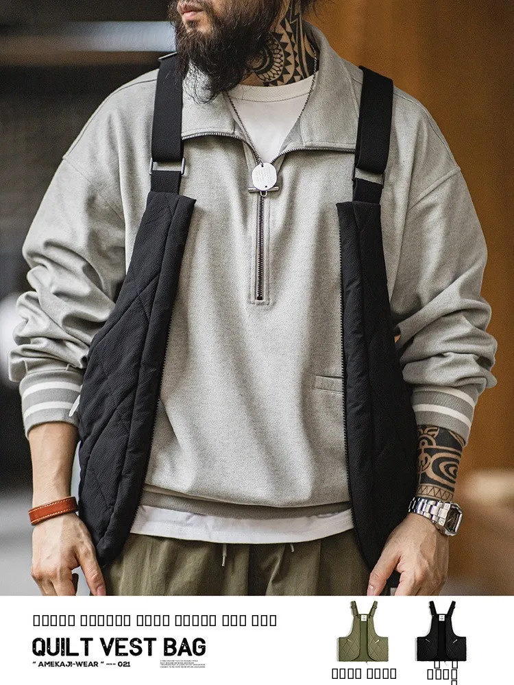 

Maden Outdoor Workwear Large Capaci Cotton Added Crossbody Bag Men's Spring Season Stand Fit Zipper Closure Vest