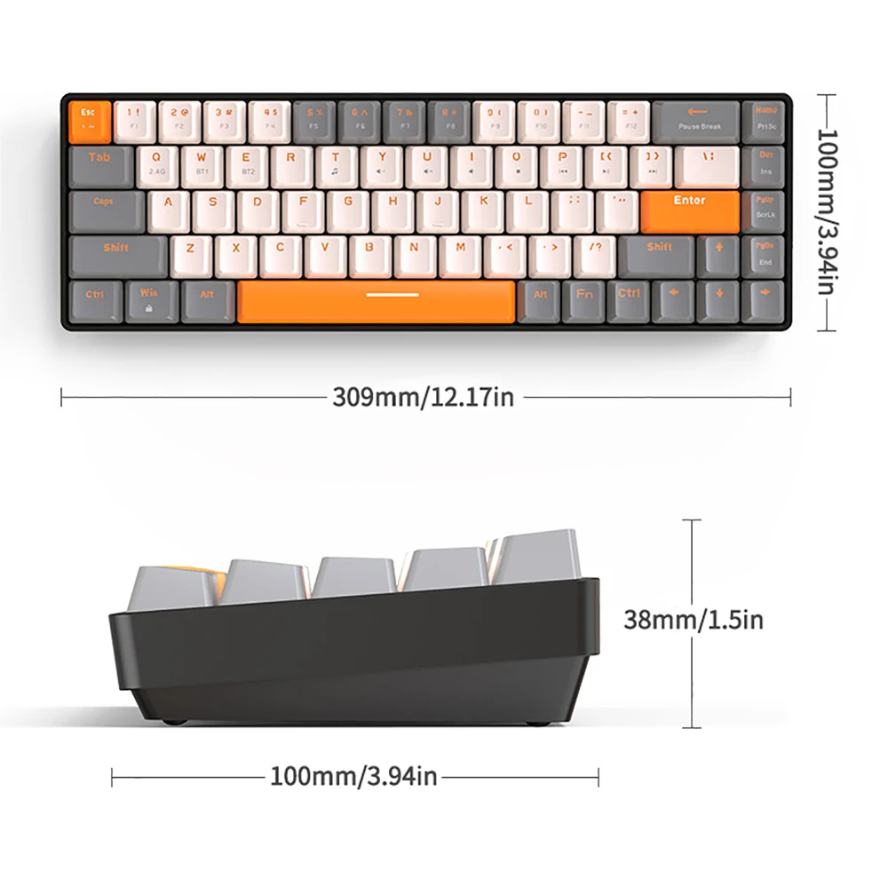 K68 Mini 60% Wireless Mechanical Keyboard Bluetooth Dual Mode Hot-Swappable Red Switch for PC PS4 Xbox iPhone iPad