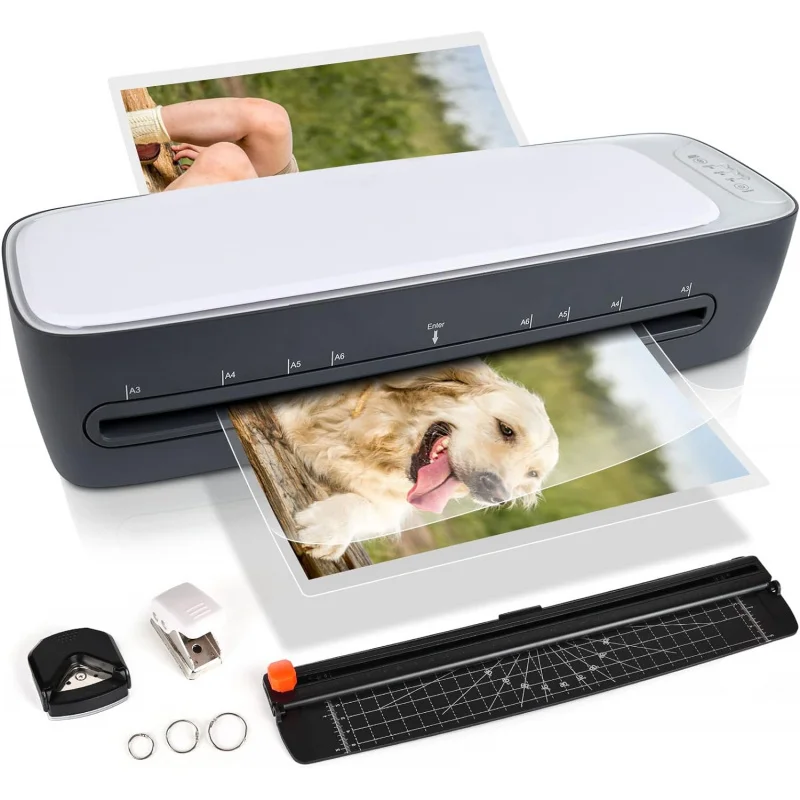 13 Inch A3 Laminator Machine, 9 in 1 Desktop Thermal Laminator Never Jam 40 Laminating Pouches, Paper Trimmer and Corner Rounder