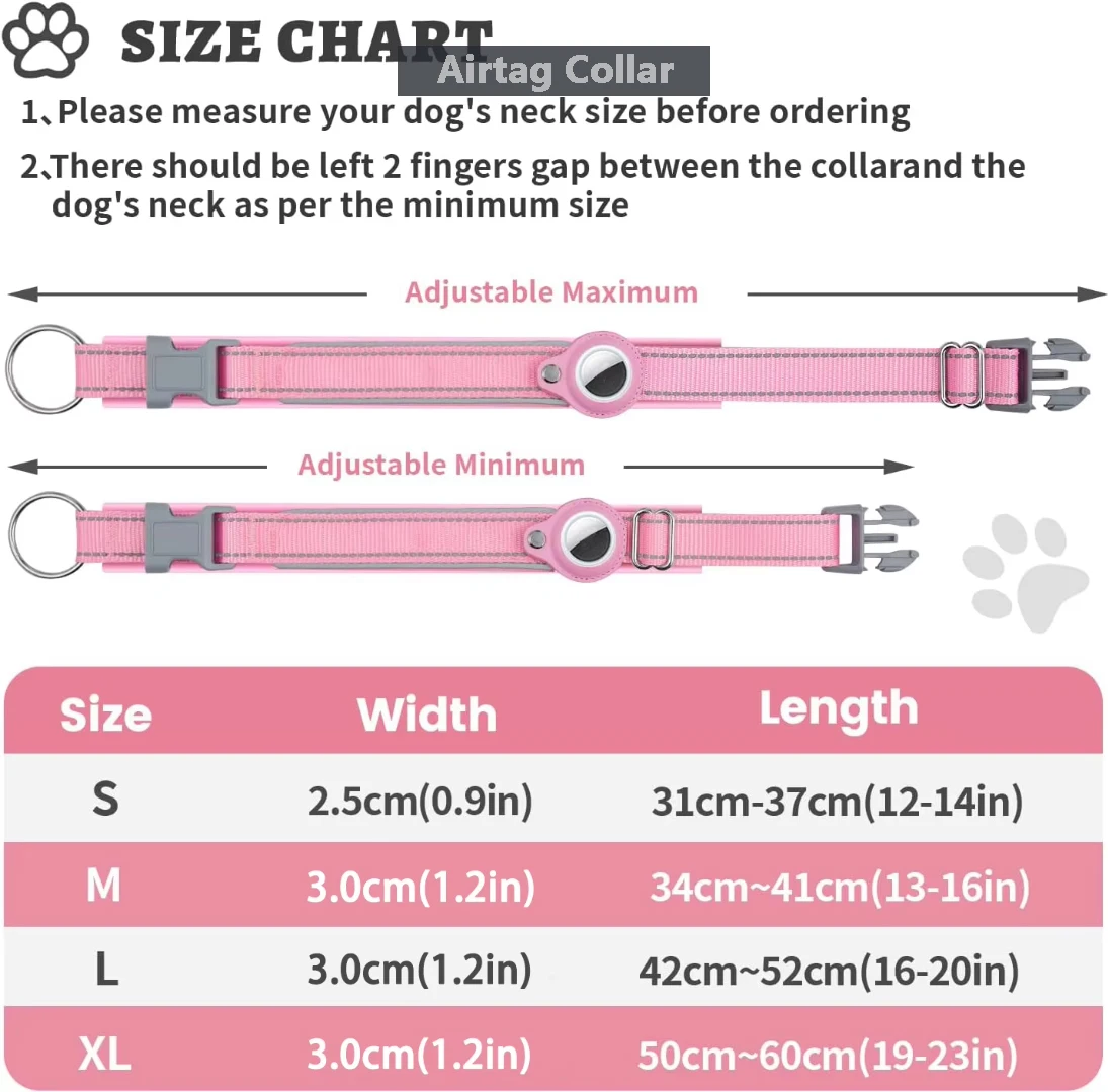 Reflective AirTag Dog Collar, Heavy Duty Dog Collar with Adjustable AirTag Holder Case Accessories for Small Medium Large Dogs