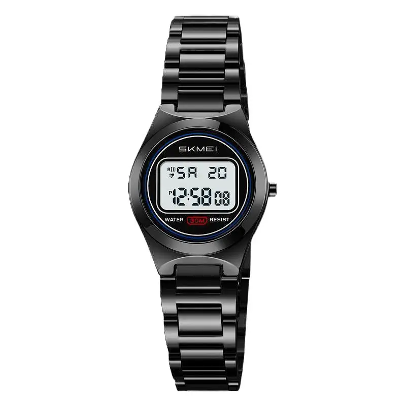 SkmeiМодные универсальные женские часы, многофункциональные водонепроницаемые светящиеся электронные часы со стальным ремешком, студенческие электронные часы Wa