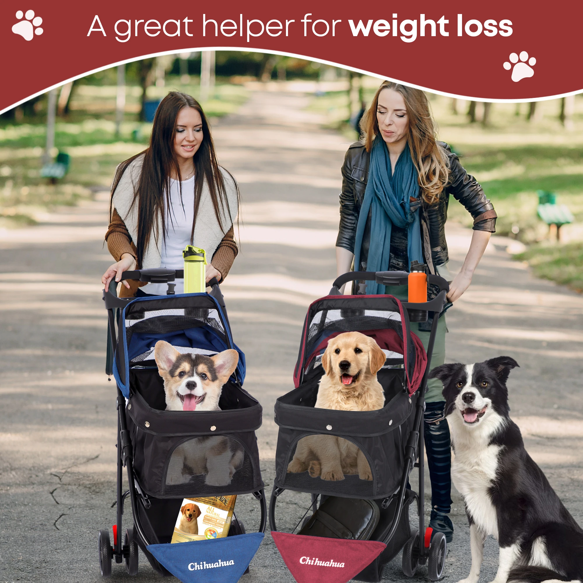 Pet Stroller For Small Medium Cats&Dogs 3 Wheels Foldable with Breathable Mesh Canopy Pet Travel Carrier Suitable Outdoor Travel