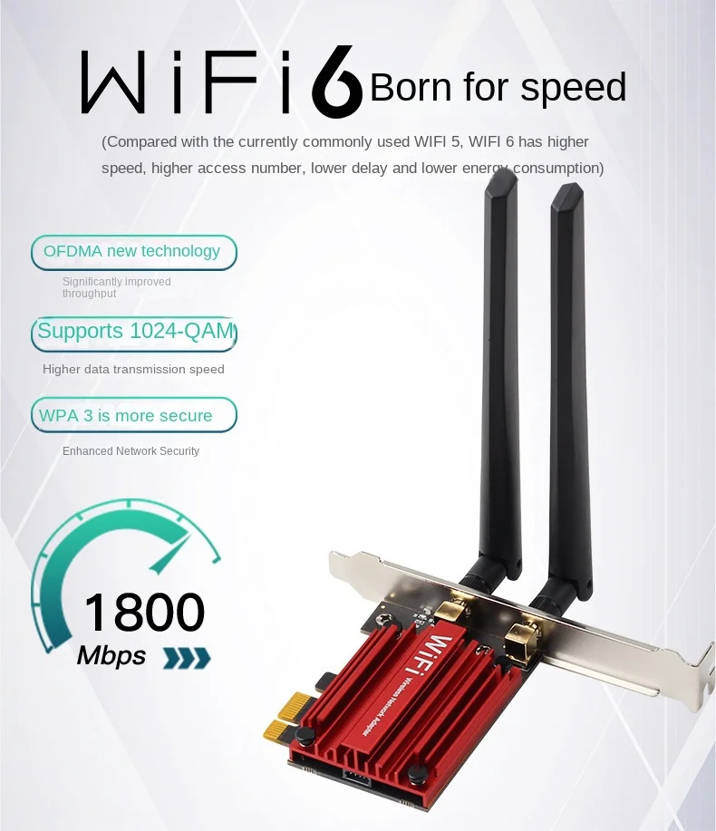 WiFi6 Wireless network interface controller 1800M gigabit dual band 5G desktop computer Bluetooth 5.2 host PCIE