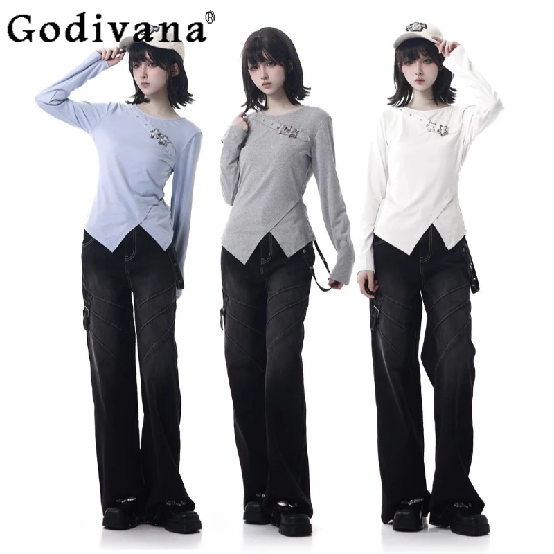 

Original Design College Style Sweet Casual Long Sleeve Tops Spring Autumn New 2025 Women's Slim Fit Versatile T-Shirt Pullover