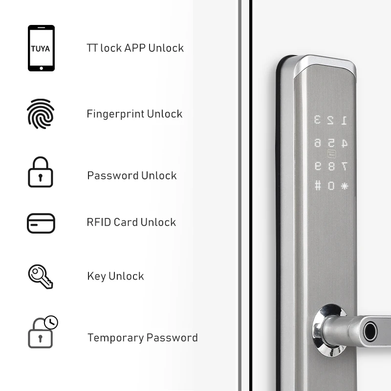 Hot Selling Silver Airbnb Security Tuya Fingerprint Password Wifi Biometric Door Lock