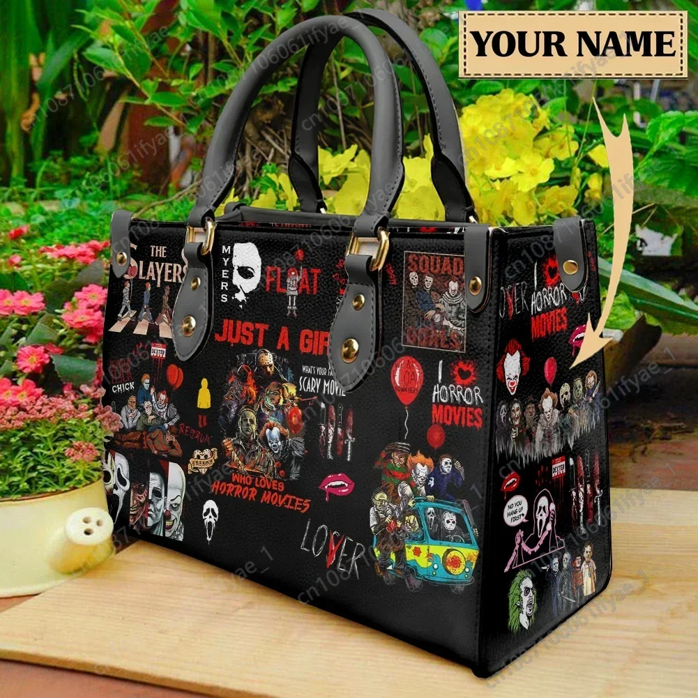 Bolsas assassinas de filmes de terror femininas, bolsa elegante de Halloween, grande capacidade, couro PU, bolsa múltipla, presente