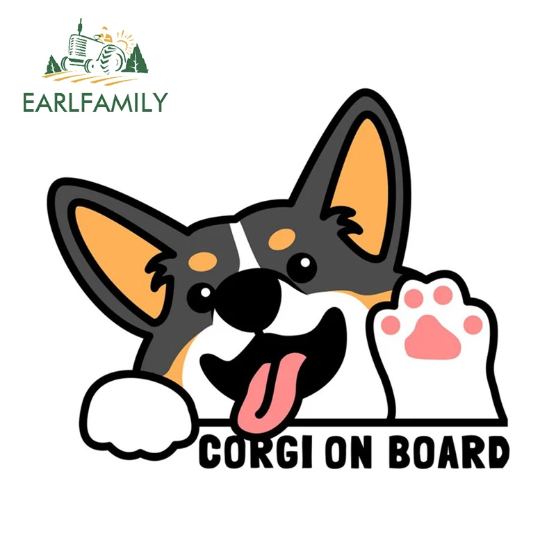 EARLFAMILY 13cm x 10.7cm for CORGI ON BOARD Warning Car Sticker Occlusion Scratch Decal Vinyl Windshield Bumper Auto Accessories