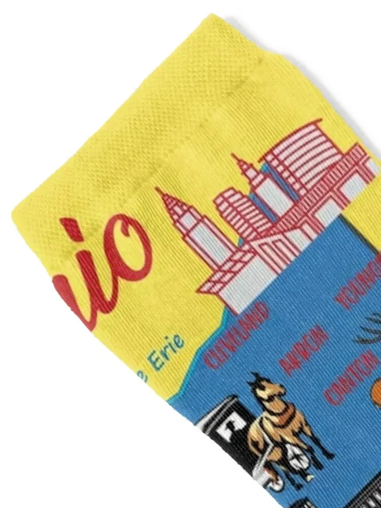 Ohio map with major cities Tourist Destinations, Ohio state, USA, flag Socks designer cartoon Sports Boy Socks Women's