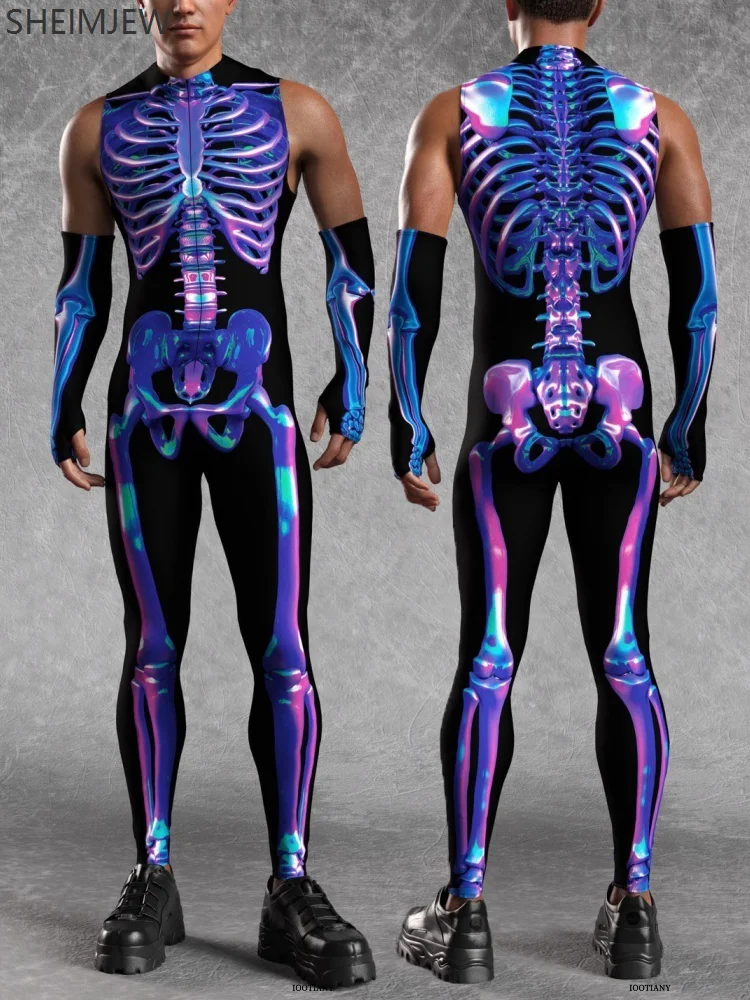 

Sexy Mens Cosplay Zombie Horror Skull Print Sleeveless Bodysuit Halloween Carnival Party Costume Zenti Suit Party Jumpsuits 2025