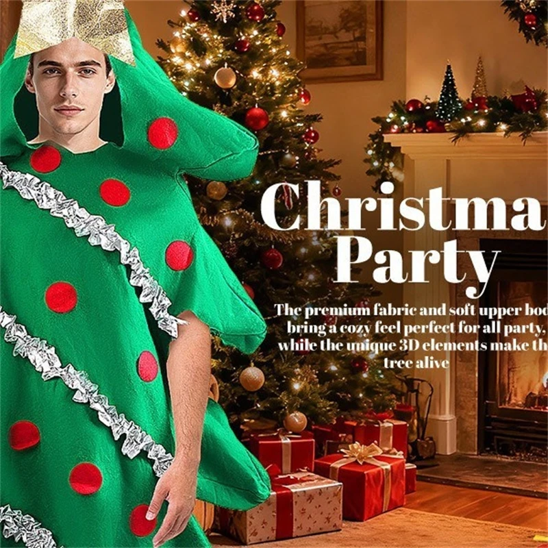 

Christmas Tree Costume Dress For Adults And Kids Festive Holiday Party Outfit Cosplay Home Display Table Decor Cute Elf Family