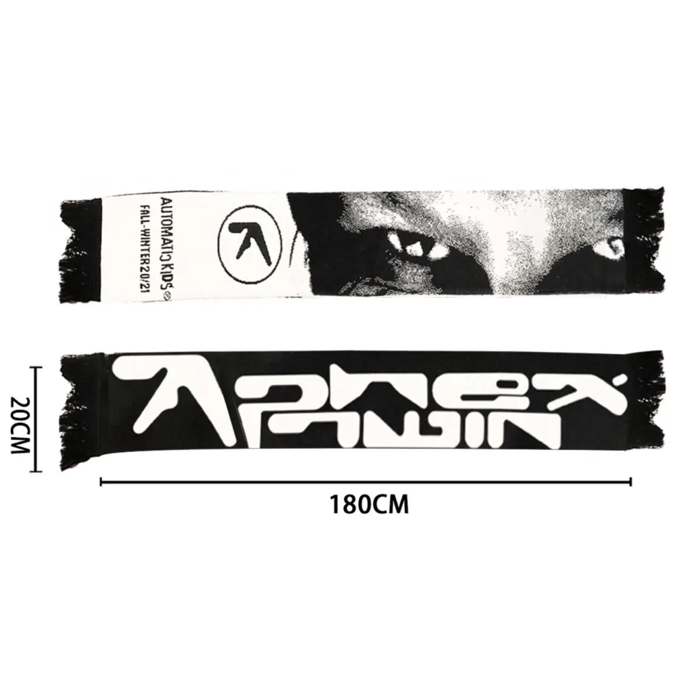 Punk Aphex Twin Scarf KnittingHip Hop Men\'s Streetwear Harajuku Goth Shawl Scarves Y2k Vintage Warm Unisex Accessories Korean BF