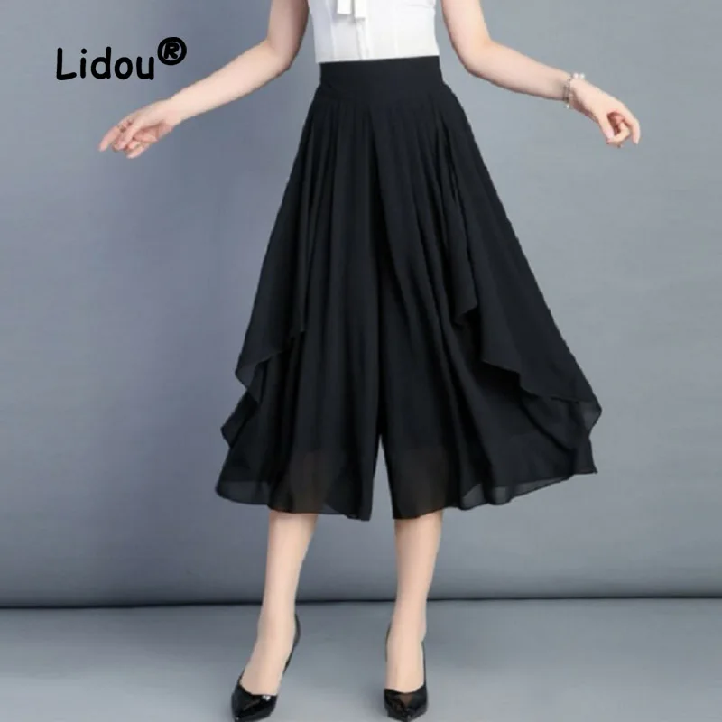 Chiffon Slim Skirt Pants Thin Summer Crop Wide Leg Pants Large Elastic Classic Loose Casual Pants Casual Women's Skirt