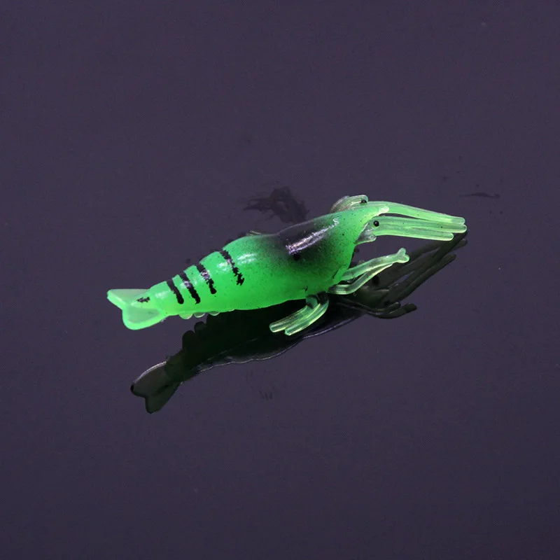 10 Stück gefälschter Garnelenköder mit BKK-Verstärkungshaken, kleines Gras, im Dunkeln leuchtender weicher Köder, kleine Garnelen-Fake-Köder, Angelköder