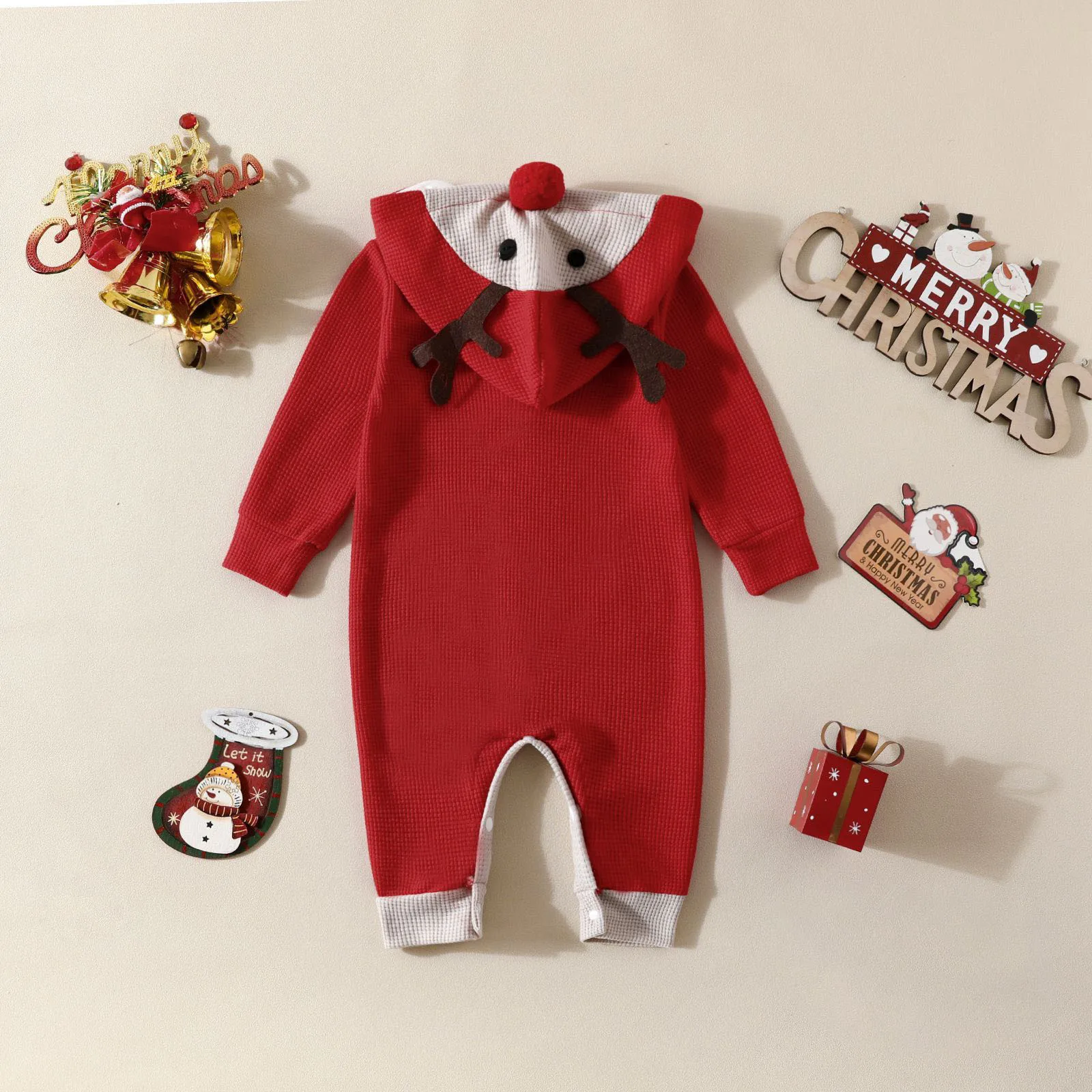 

Ma&baby 0-18M Christmas Rompers Infant Newborn Baby Girl Boy Jumpsuit Deer Hooded Bodysuit Long Sleeve Jumpsuit Xmas Costumes