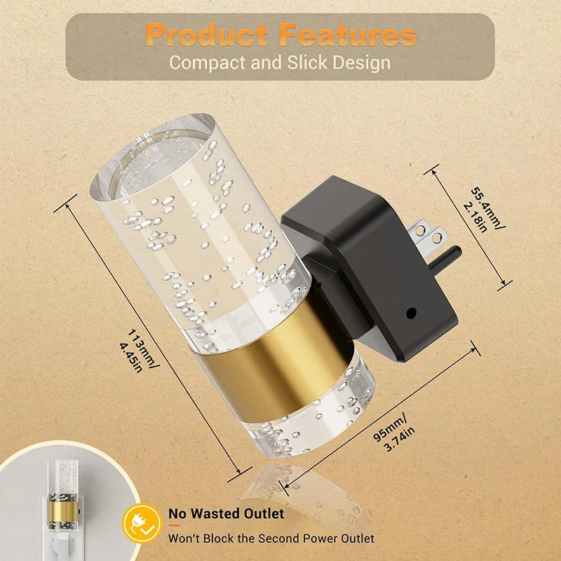 Luces nocturnas de 3000K con enchufe LED de pared con Sensor de luz automático, iluminación ambiental decorativa para escaleras, mesita de noche y dormitorio, 2 uds.