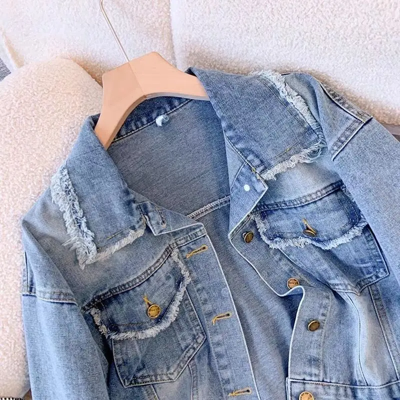 Jaqueta jeans retrô feminina primavera outono novo coreano solto top curto