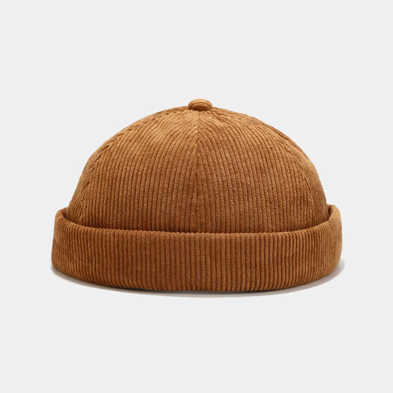 LDSLYJR Vintage Docker Cap Brimless Hat Breathable Beanie Hats Corduroy Adjustable Solid Landlord Sailor Cap Men and Women 03