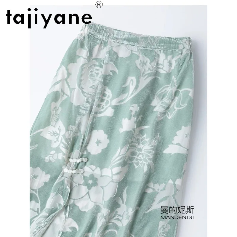 TAJIYANE Real Silk Burnout Velvet Women's Skirts Jacquard Midi Skirt Elastic Waist Side Split Summer Skirts Woman Clothing Юбка