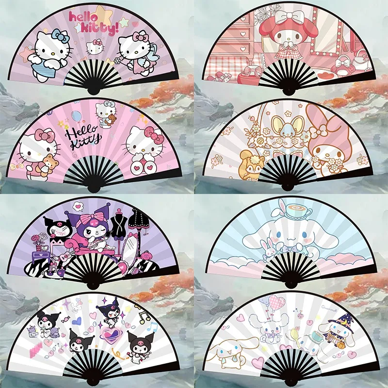 

26cm Sanrio Hello Kitty Concert Matching Folding Fan Anime Character Summer Children Portable Fabric Chinese Folding Fan Gifts