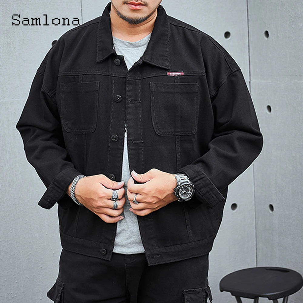 2025 الرجال الوقوف جيب عادية خمر الأساسية الدنيم الستر الأزرق الداكن محززة جان ملابس خارجية الدنيم الملابس حجم كبير S-8XL