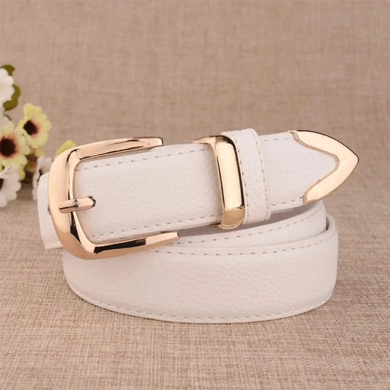 Fashion Women PU Belts High Quality Gold Buckle Best Matching Dress Jeans Belts for Lady