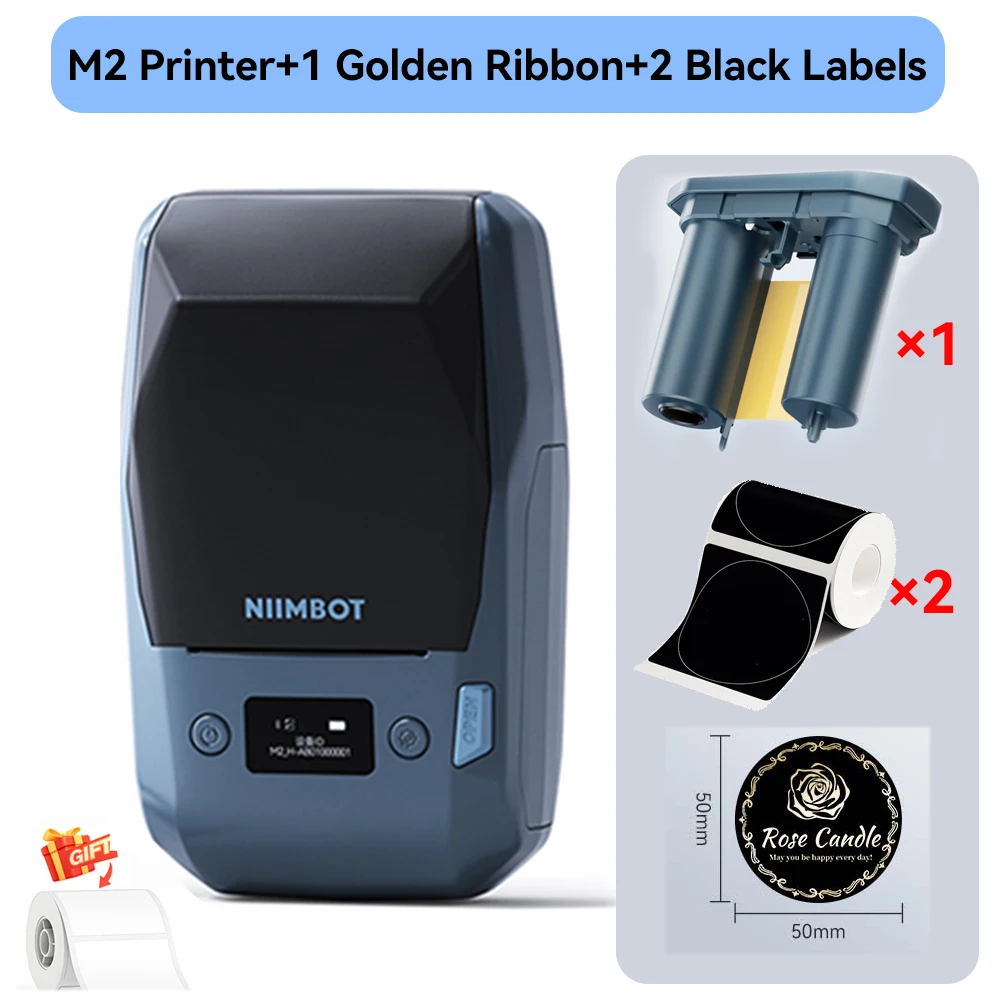 Niimbot M2 thermische overdracht labelprinter gouden/wit lint en zwarte zelfklevende wijnfles DIY-labels voor thuisbedrijven - afbeelding 1