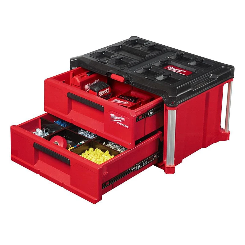 Milwaukee 48-22-8442 Packout 2 Drawer Durable Large Tool Box With 50lbs Capacity-