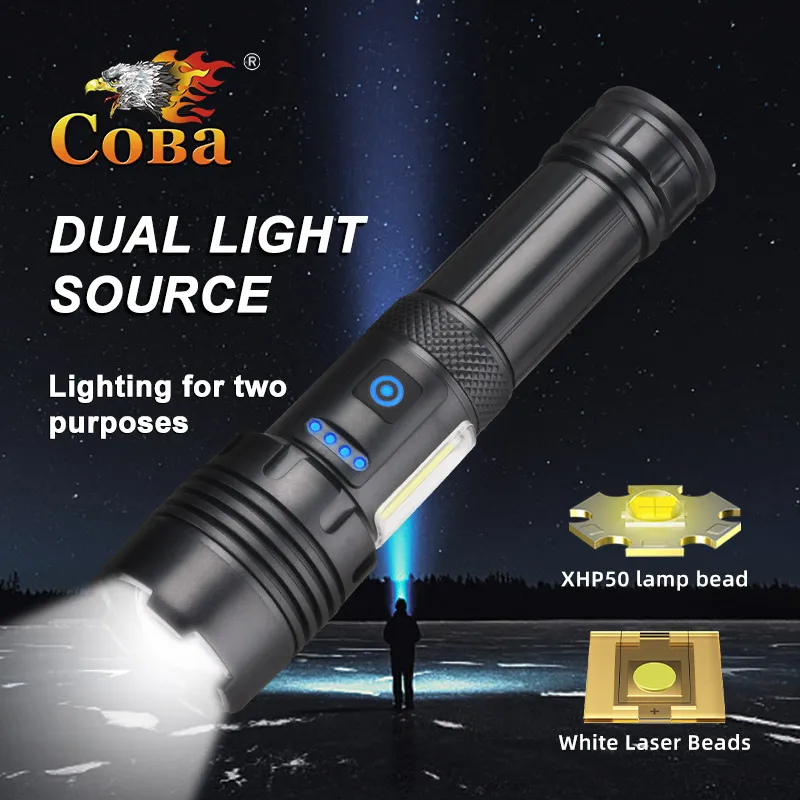 Super Powerful LED Flashlight With Side Lights High Power Torch Light Rechargeable Tactical Flashlight 18650 USB Camping Lamp