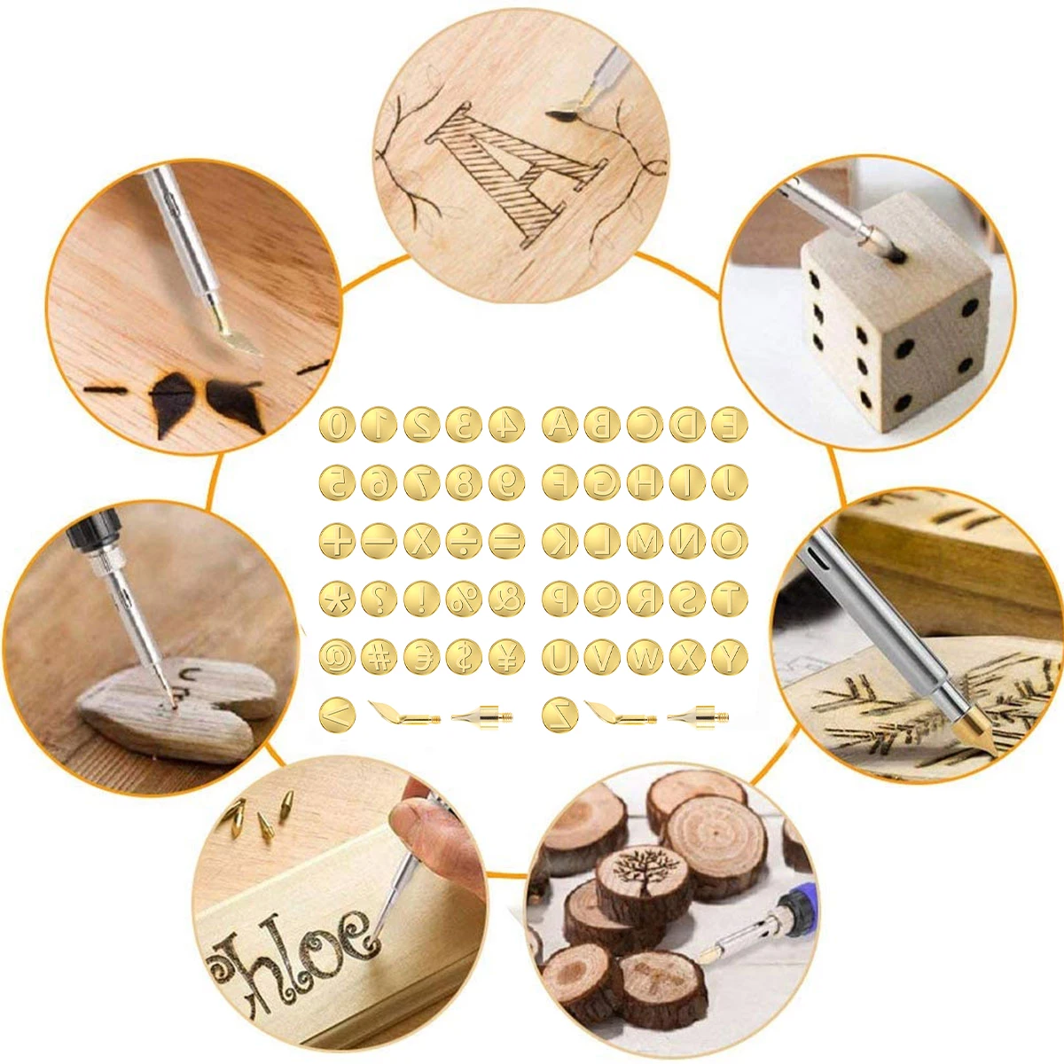 56Pcs/set Wood Burning Tip Set Letter Wood Burning Tool Brass Alphabet Number Template for DIY Embossing Carving Soldering Craft