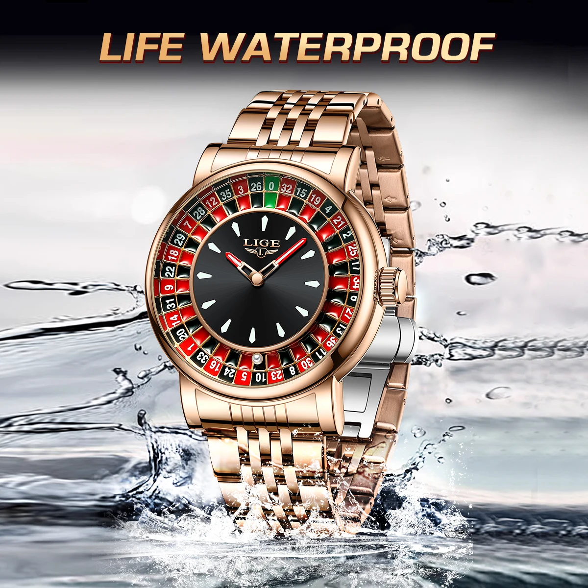 LIGE Fashion Men Watch Rotating Dial Las Vegas Roulette Desktop Theme Watch Men Waterproof Luminous Clock Watches Creative Clock
