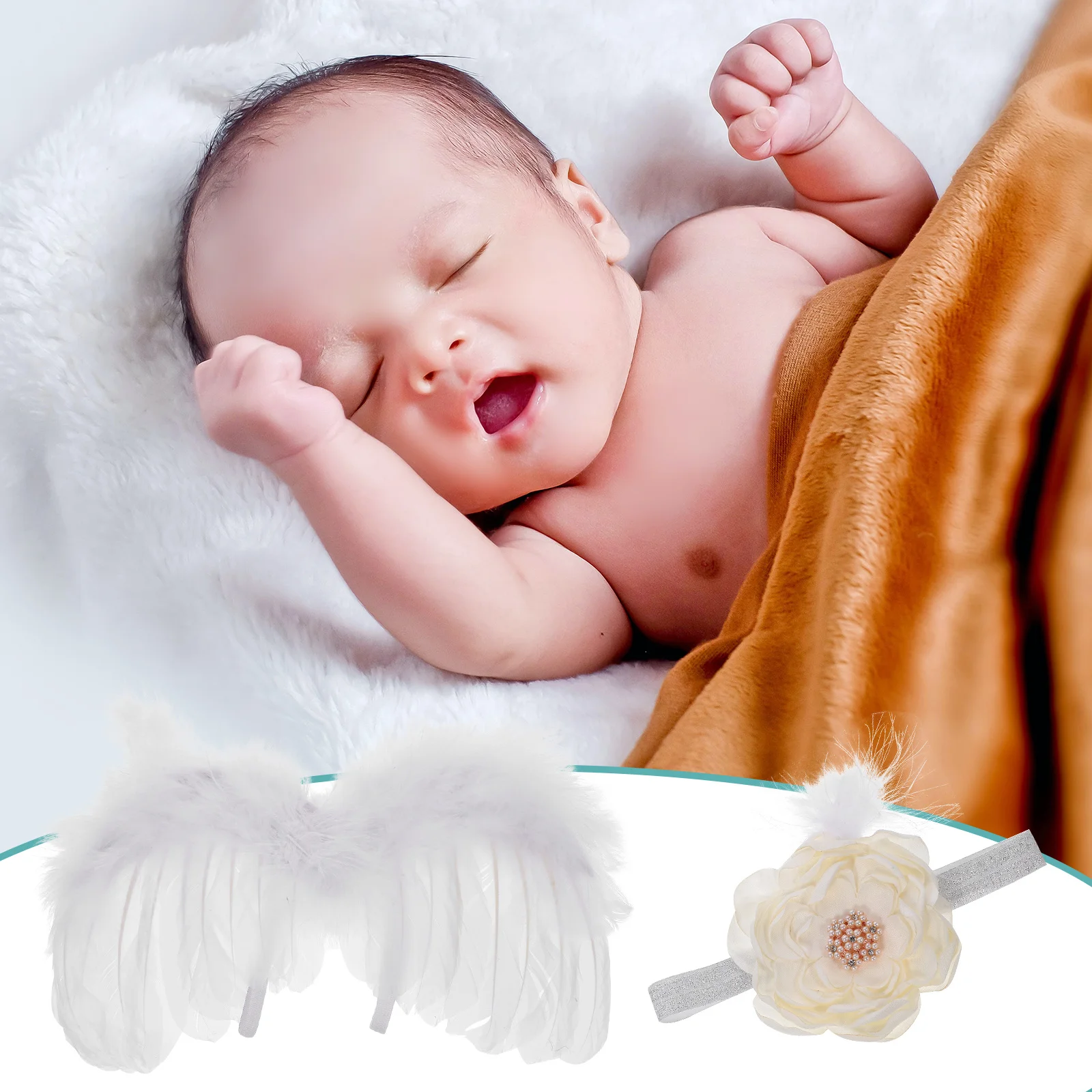 

1Set Baby Angel Wing Cosplay Costume Cloth Plume Material Headband Prop Lightweight Toddler Photo Prop Decoration