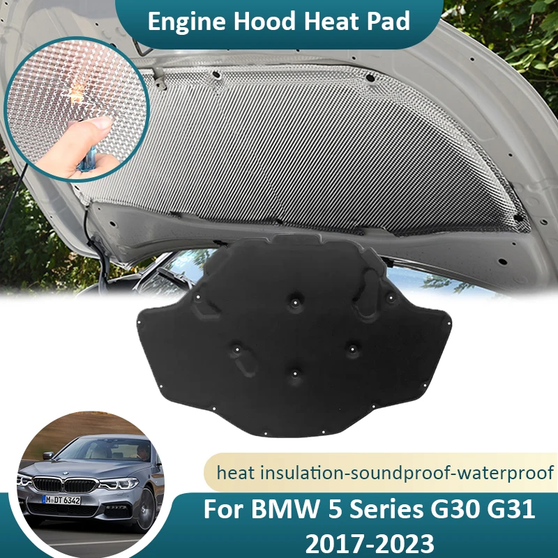 

For BMW 5 Series G30 G31 G38 525 528 530 2017~2023 Front Hood Engine Sound Heat Pad Insulation Cotton Cover Firewall Soundproof