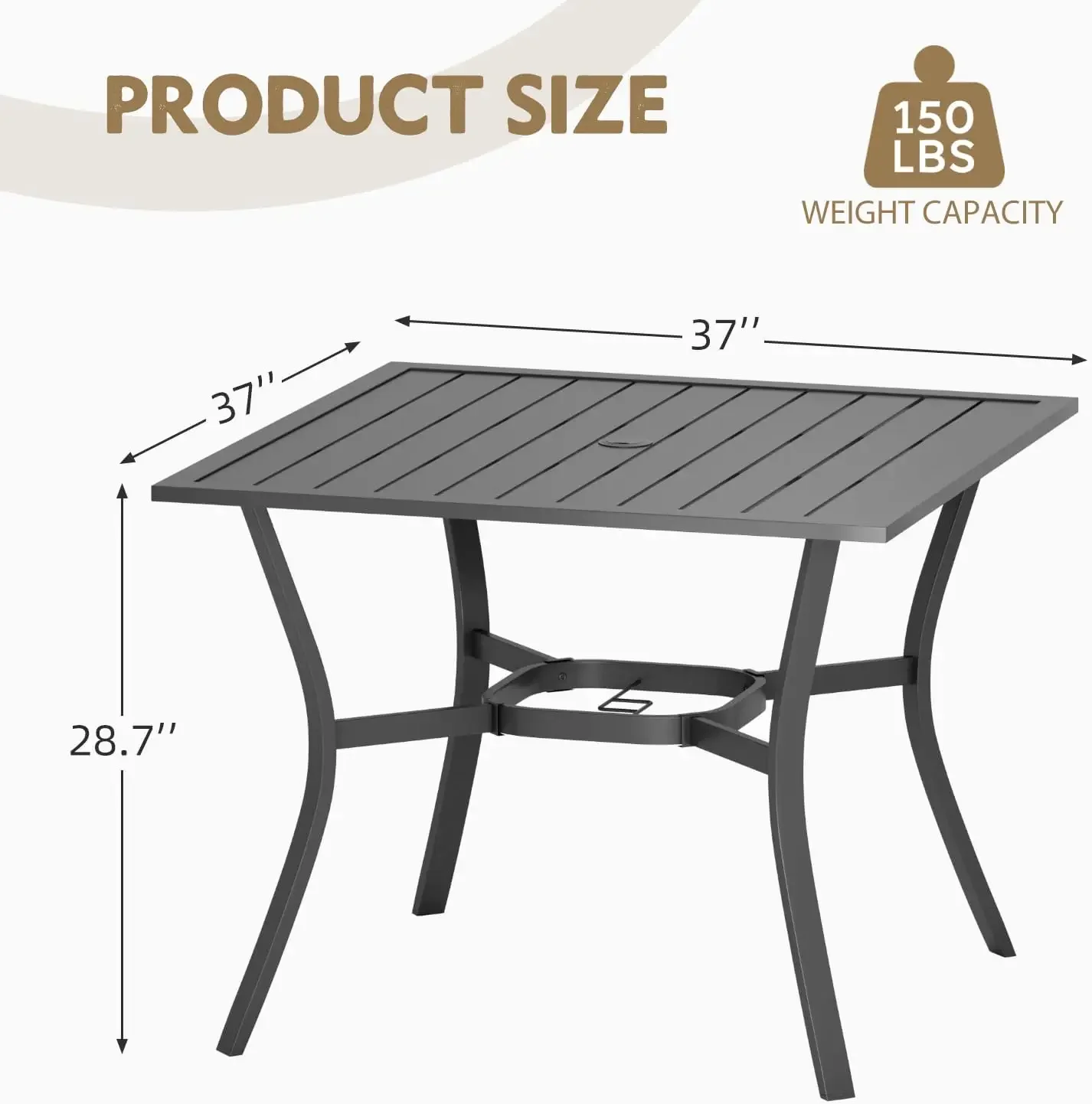 [سعر مخفض! ] طاولة طعام خارجية مقاس 37 بوصة × 37 بوصة لـ 4 أشخاص، طاولة طعام معدنية مطلية بالطلاء الإلكتروني مع فتحة مظلة مقاس 1.57 بوصة، مناسبة لجميع الأحوال الجوية