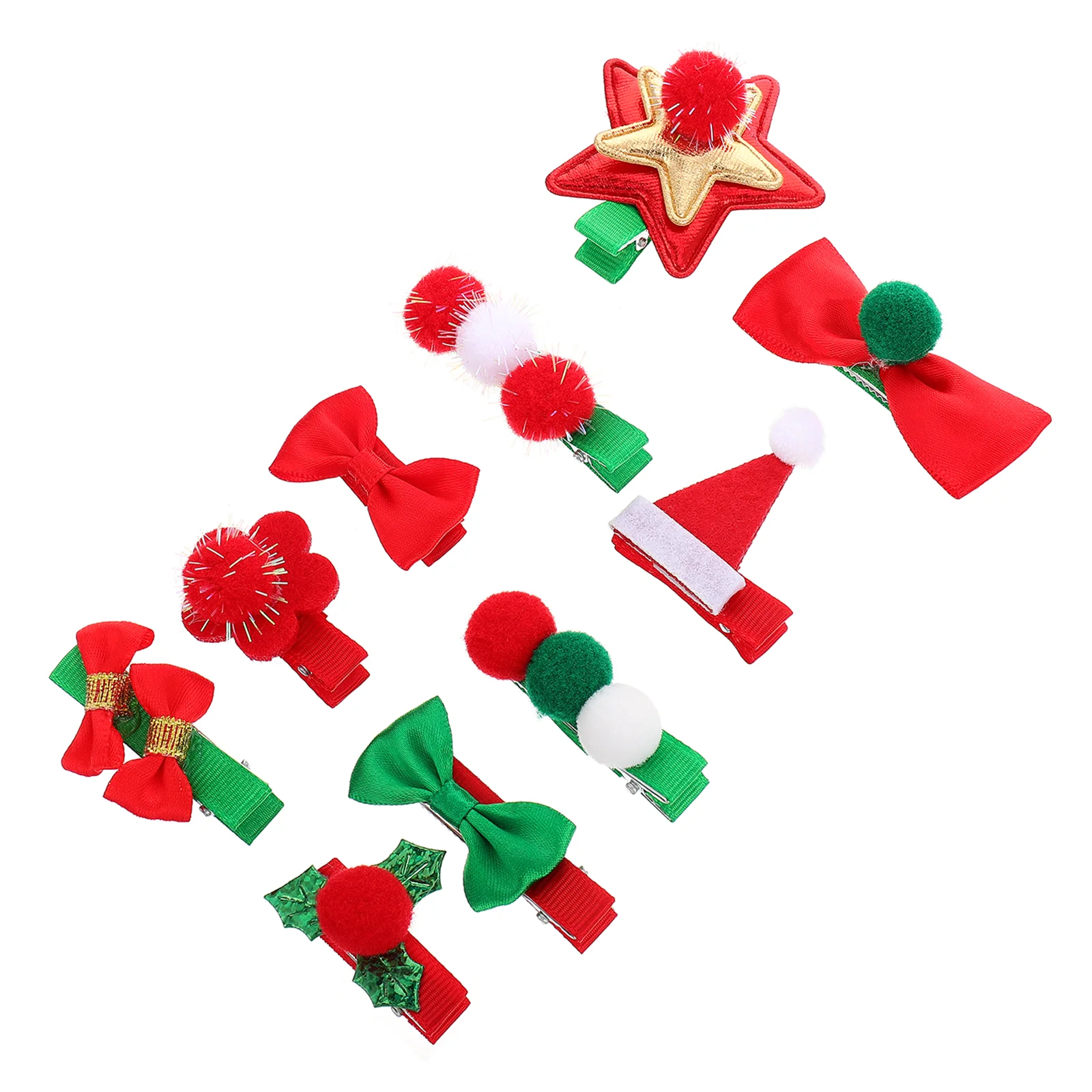 

10 Pcs Christmas Hairpin Set Barrettes Xmas Hairpins Bow Star Clip Tie Elder