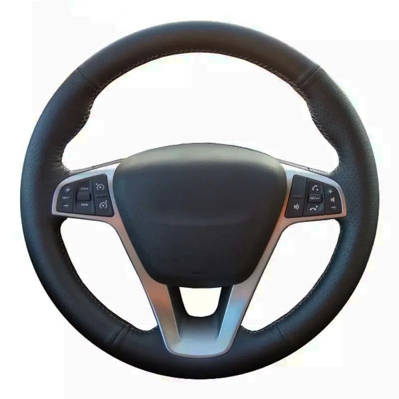 Car Steering Wheel Cover DIY Hand-Stitched Black Artificial Leather For Lada Vesta 2015 2016 2017