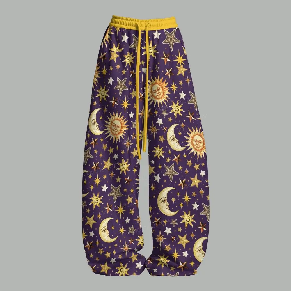 Halloween Retro Printed Sports Pants Colorful Retro Space Star Wide Leg Pants Casual Street Wear Jogging Pants