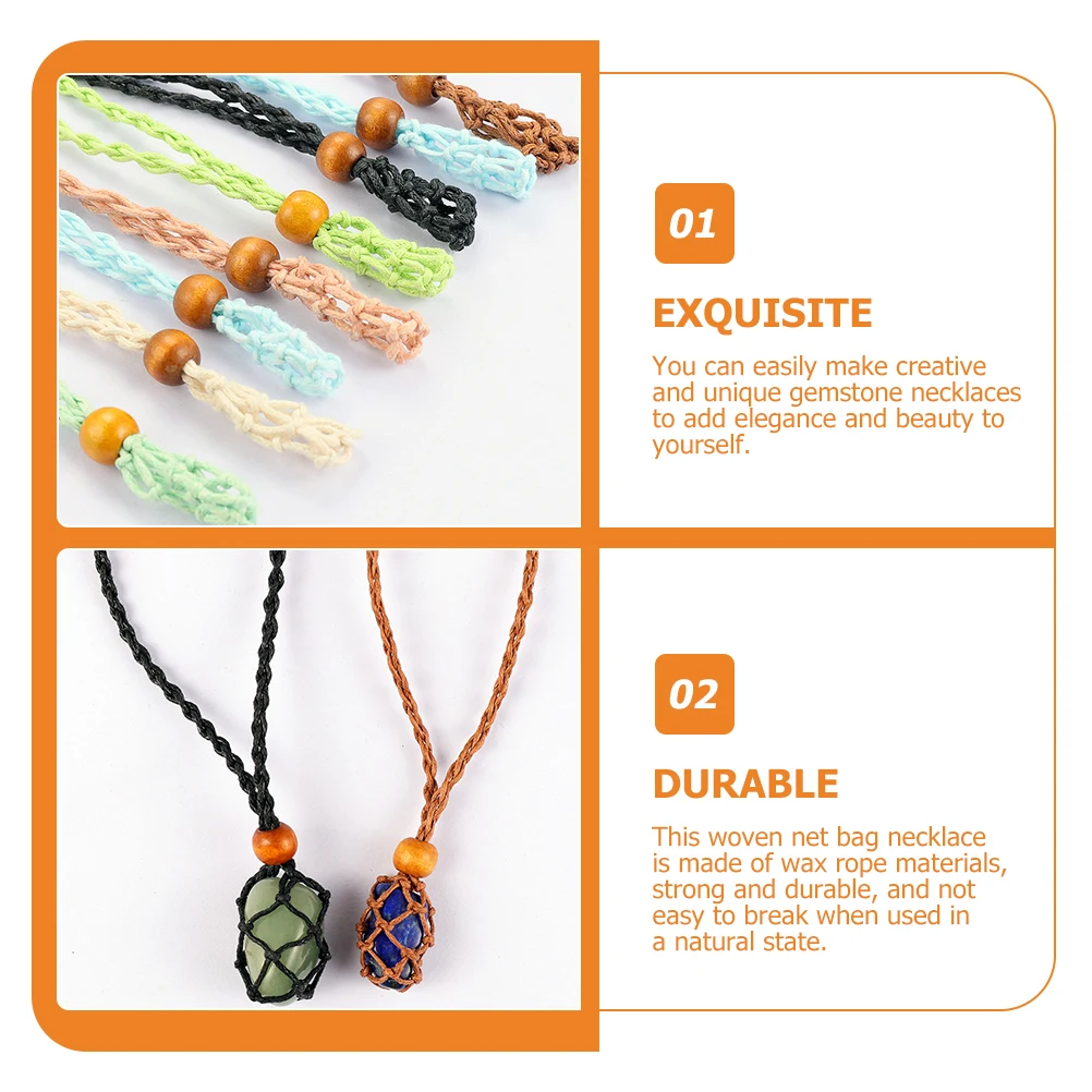 

4 Pcs Rough Stone Necklace Accessories Woven Rope Wax Cord Holder Adjustable DIY Craft Gemstone Pendant Necklace