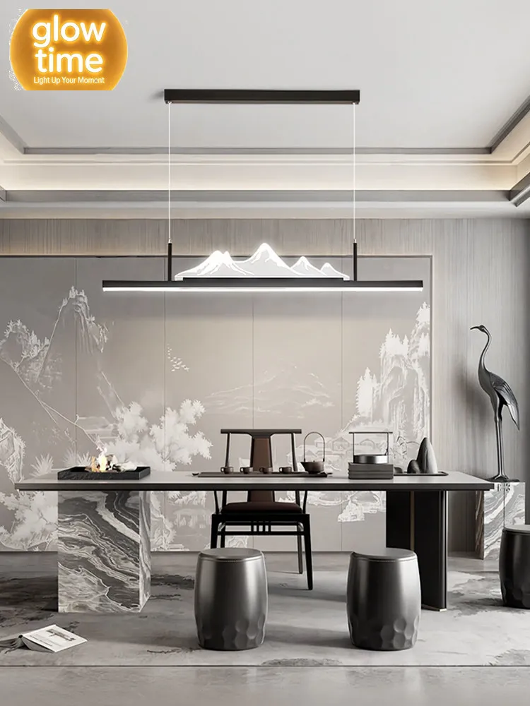 New Chinese restaurant bar special chandelier one-word Zen art mountain peak tea room tea table lamp