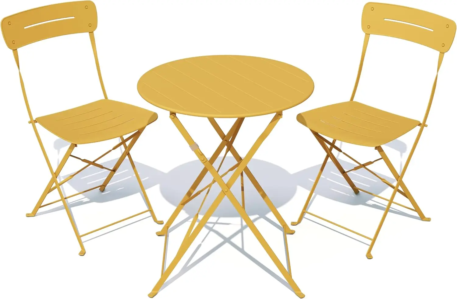 

Premium Frame Patio Bistro Set, Colorful Folding Outdoor Patio Furniture Sets, 3-Piece Patio Table and Chair Set, Yellow